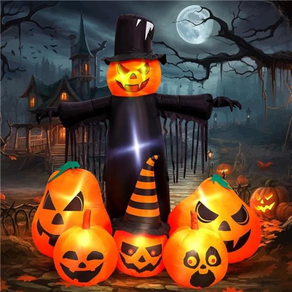 Yexmas 8.7ft Halloween Inflatables Pumpkins 7 Blow Up Decor  7FT Halloween Inflatables Pumpkin Decor with LED Build-in Blow Up Inflatables